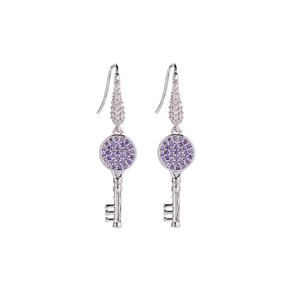 Littles Key Silver Purple Earrings